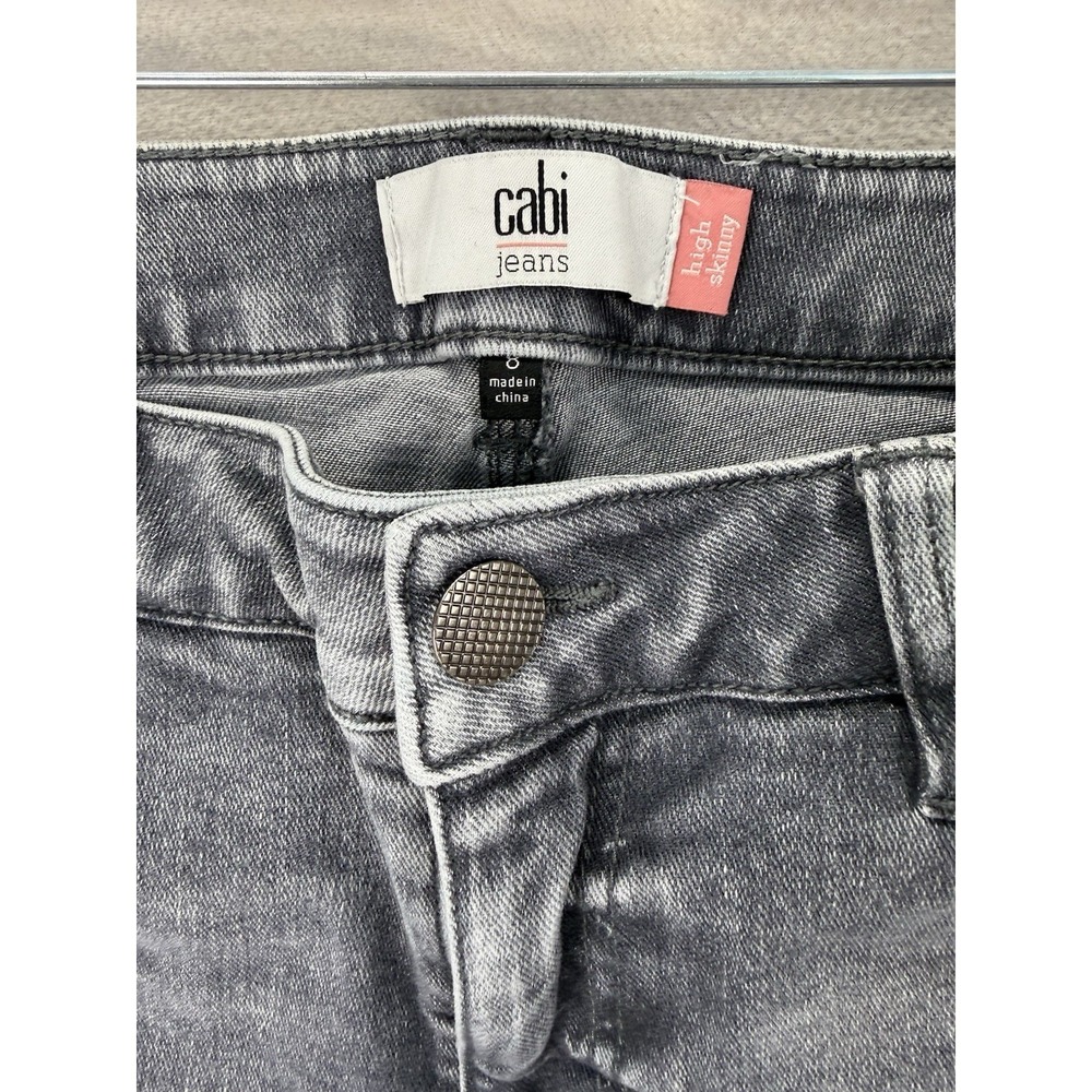 CAbi High Skinny Jeans Women's Sz 8 Gray Distressed Stretch Denim Ankle Pants - Picture 6 of 8
